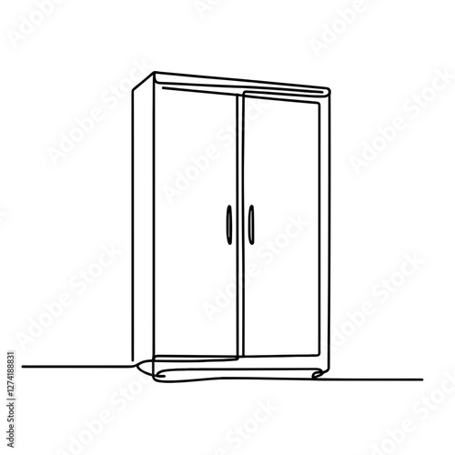 Minimalist one-line drawing of a wardrobe with sliding doors