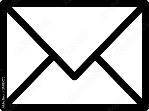 Bold, minimalist envelope icon; perfect for websites, apps, or presentations needing a clean, modern communication symbol.  High-contrast black and white design ensures readability.