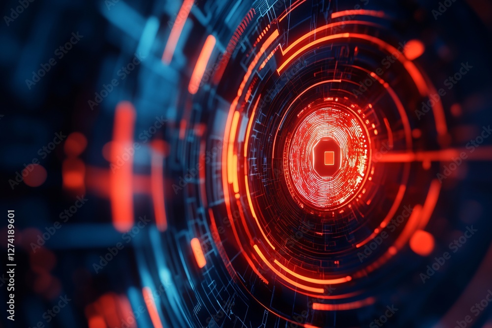 Obraz premium Red and blue circular tunnel with bright light emerging from the center of the structure