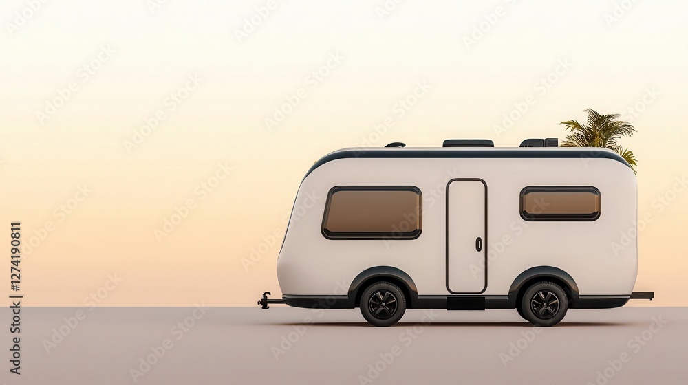 Obraz premium Modern camper with panoramic windows and a smooth, seamless exterior design