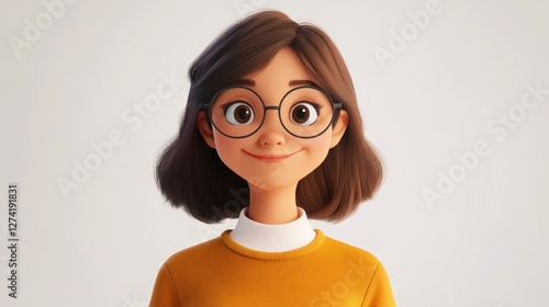 Smiling girl, glasses, studio portrait, white background, avatar