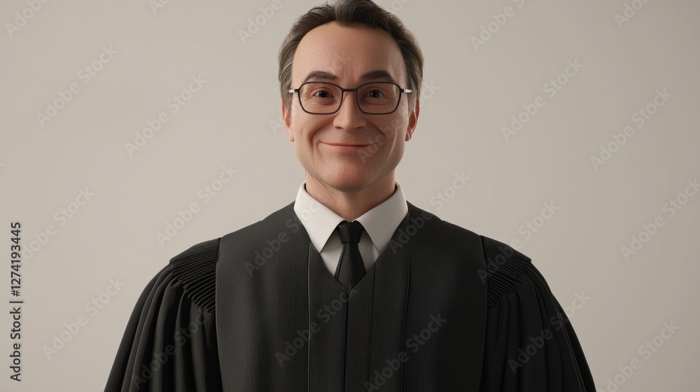 Smiling judge portrait, studio shot, neutral background, legal profession Smiling judge portrait, studio shot, neutral background, legal profession