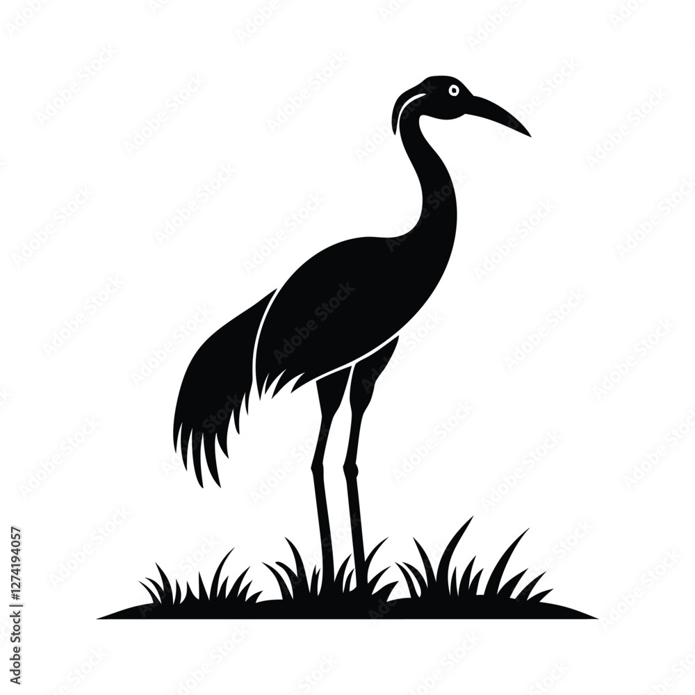 Fototapeta premium heron, icon symbol, crane - bird, bird, animal, black and white, water bird, egret, stork, beak, vector.