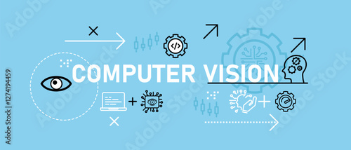 Computer vision conceptual modern recognition programming system technology eye see analysis visual optimization development AI artificial intelligence icon design illustration