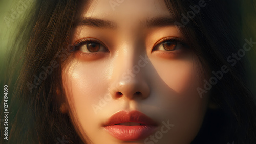 Wallpaper Mural Captivating portrait of a young woman in nature outdoor setting close-up photography natural light serene expression Torontodigital.ca