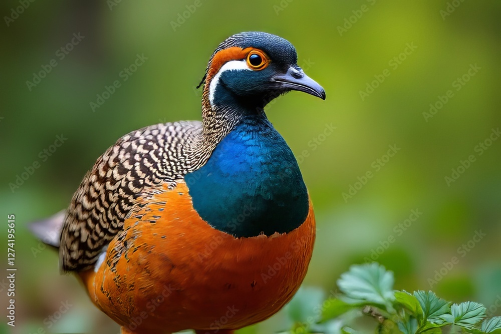 Close-up of a Colorful Pheasant-like Bird with Orange and Blue Plumage Close-up of a Colorful Pheasant-like Bird with Orange and Blue Plumage