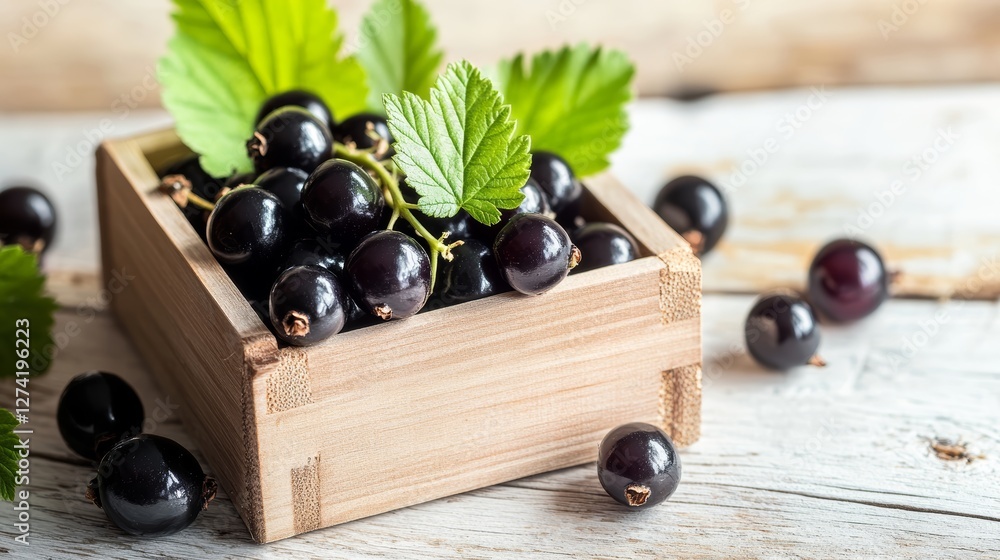 black currants in a wooden box black currants in a wooden box