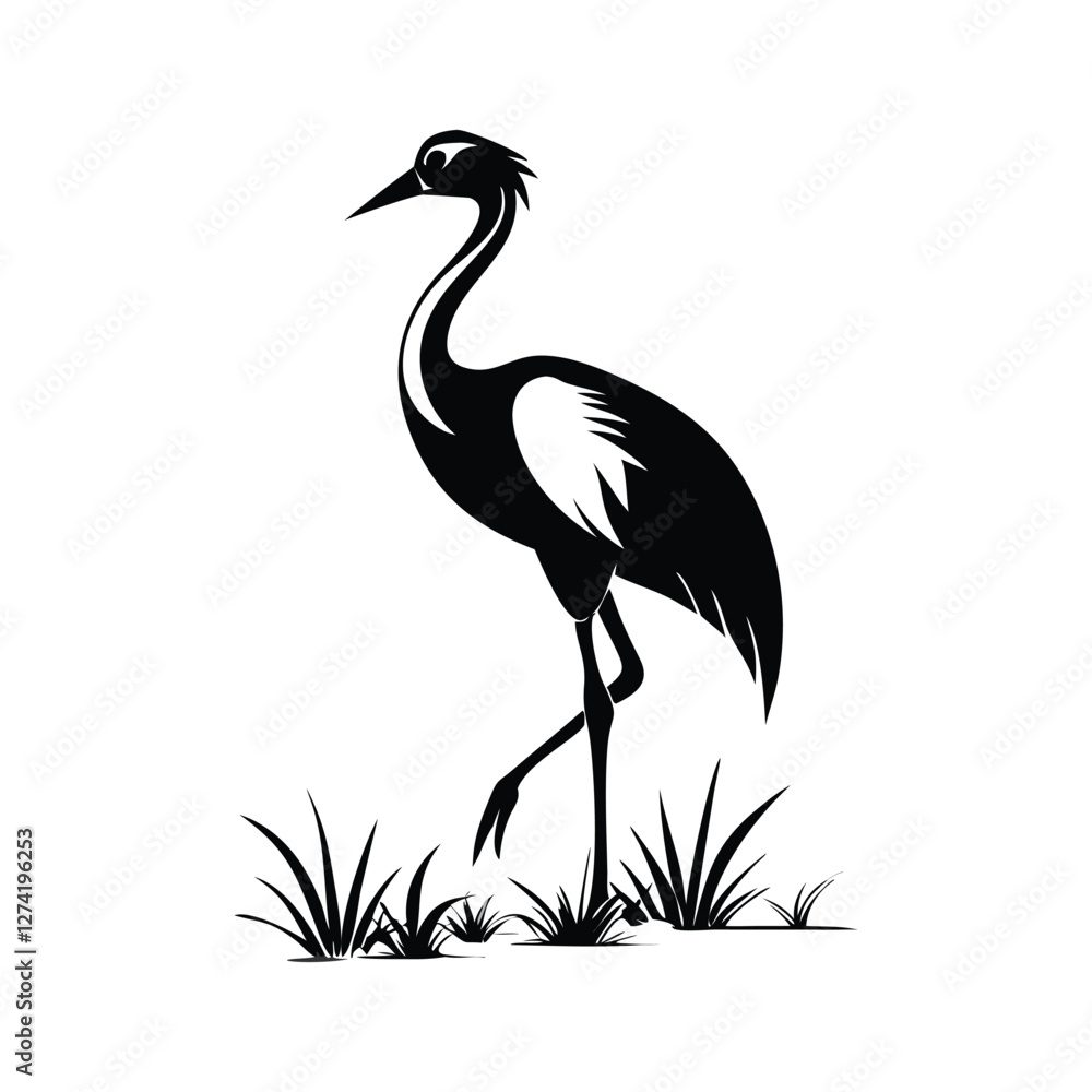 Fototapeta premium heron, icon symbol, crane - bird, bird, animal, black and white, water bird, egret, stork, beak, vector.