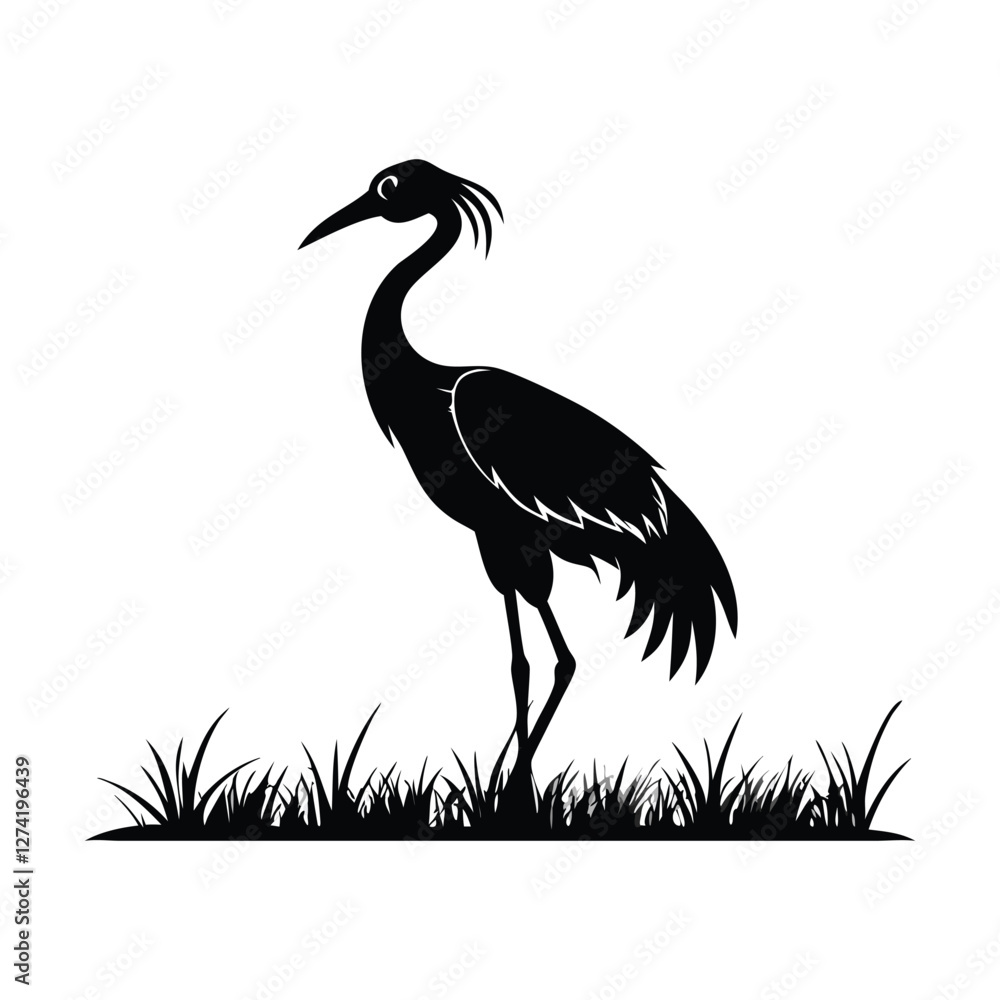 Fototapeta premium heron, icon symbol, crane - bird, bird, animal, black and white, water bird, egret, stork, beak, vector.