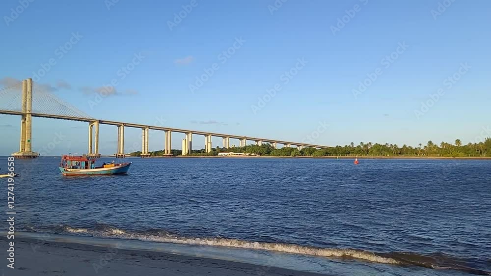 view of the Navarro bridge, bridge crossing a river and sea in Natal Rio Grande do Norte, Brazil view of the Navarro bridge, bridge crossing a river and sea in Natal Rio Grande do Norte, Brazil