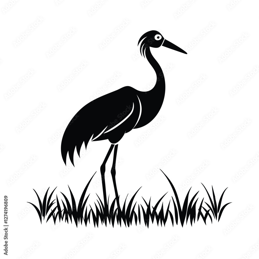 Fototapeta premium heron, icon symbol, crane - bird, bird, animal, black and white, water bird, egret, stork, beak, vector.