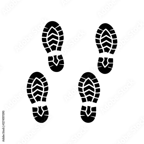 Pair of footprint running shoes silhouette icon vector flat illustration design on white background.