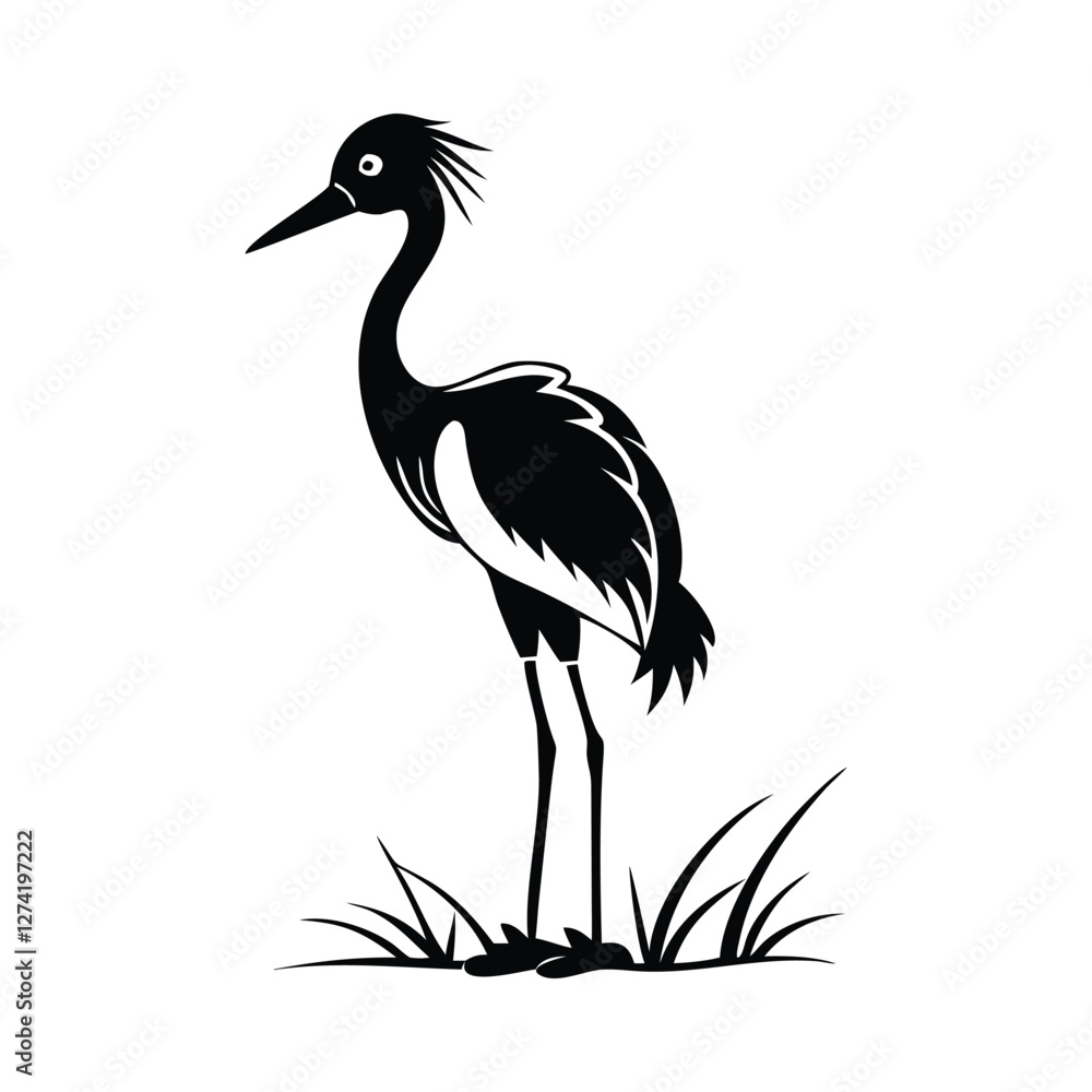 Fototapeta premium heron, icon symbol, crane - bird, bird, animal, black and white, water bird, egret, stork, beak, vector.