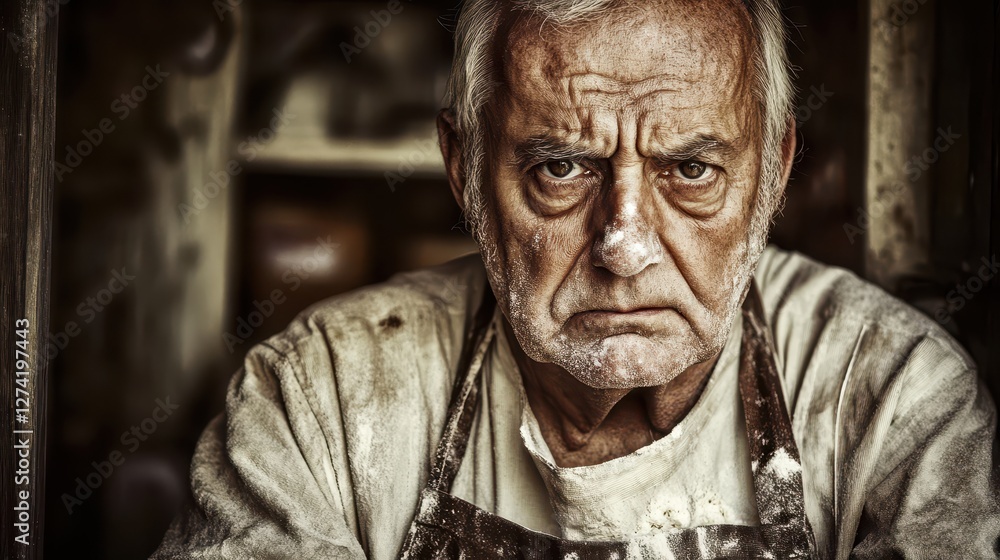 Weathered Baker, Portrait of an Elderly Man Covered in Flour Weathered Baker, Portrait of an Elderly Man Covered in Flour