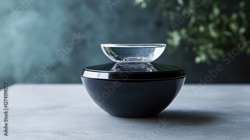 Stylish Black Bowl with Clear Glass Top Design photo