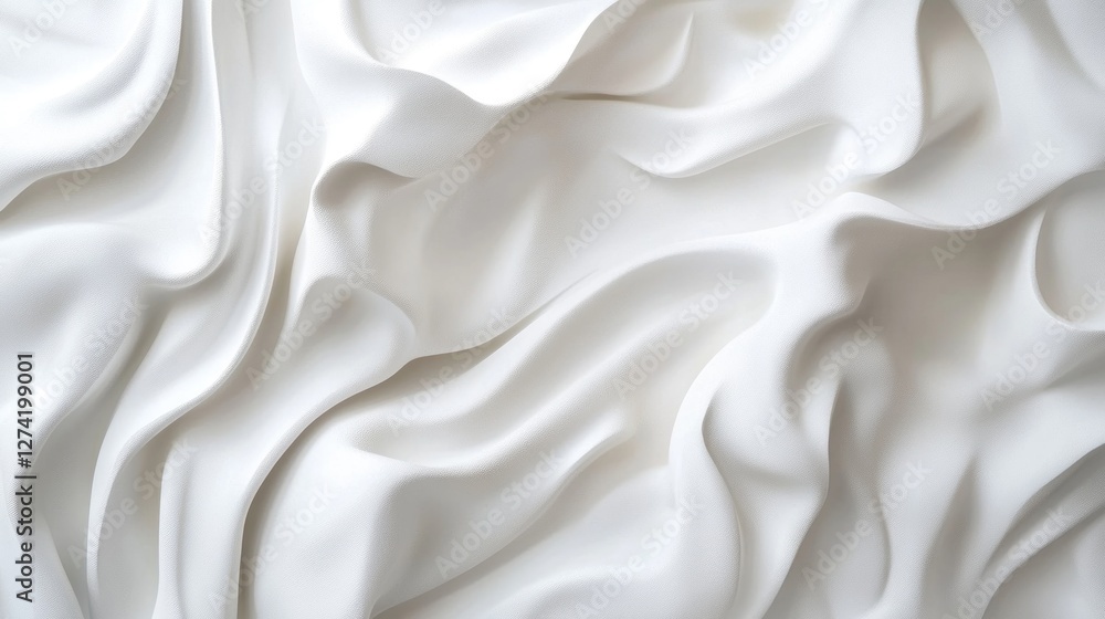 Smooth white fabric, elegant draping, studio shot, background texture Smooth white fabric, elegant draping, studio shot, background texture