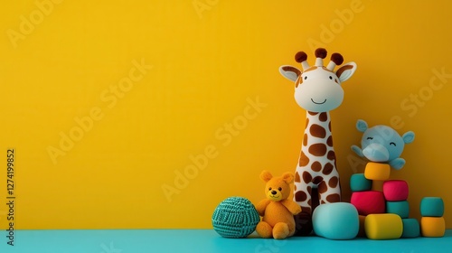 Bright kids room with animalthemed wall decals, colorful bedding, and fun toy organizers photo