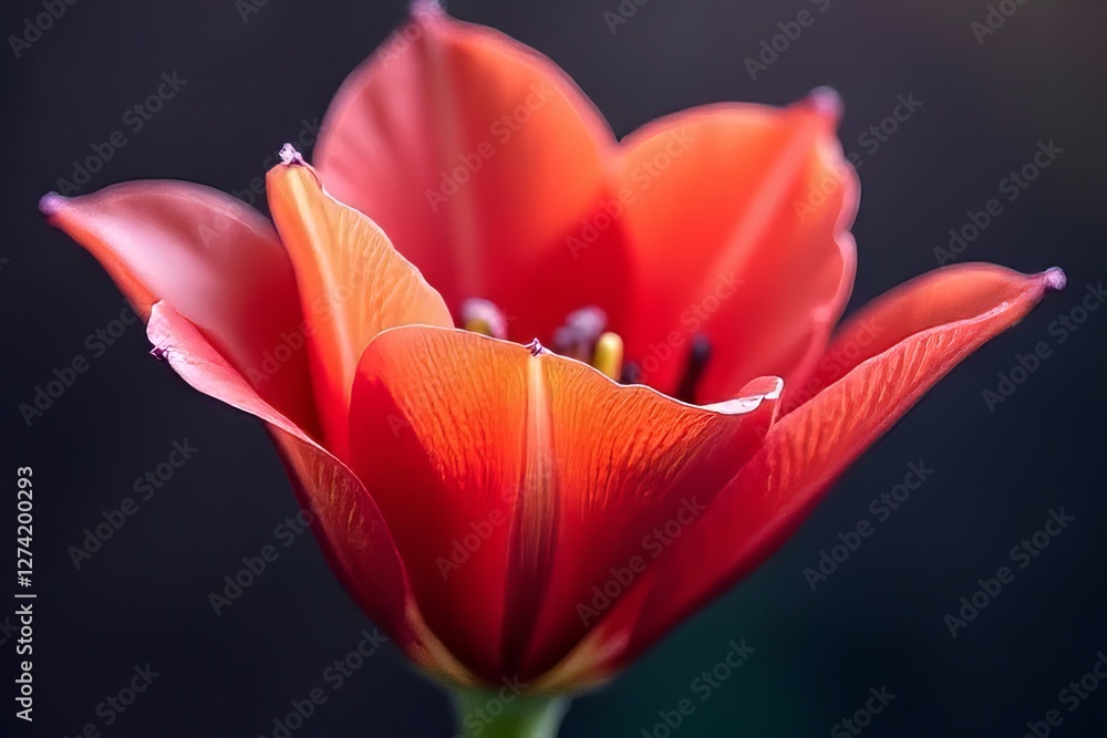 Close-up of a Vibrant Coral Tulip, Detailed Floral Image Close-up of a Vibrant Coral Tulip, Detailed Floral Image