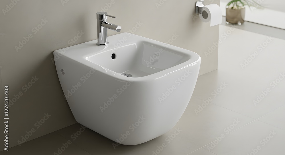Modern Bidet Fixture with Chrome Faucet in Contemporary Bathroom Interior Modern Bidet Fixture with Chrome Faucet in Contemporary Bathroom Interior