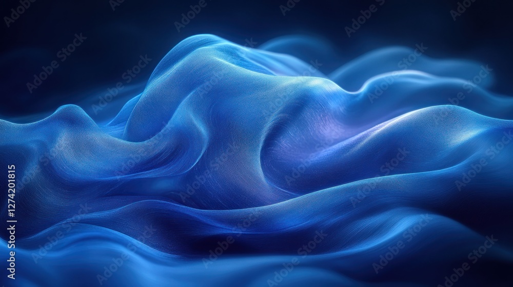 Obraz premium Abstract Blue Silk Waves: A Serene Digital Art Piece