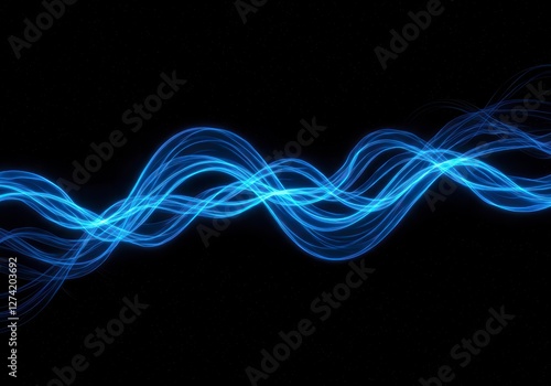 Computer-Generated Artwork of Luminous Blue Curves, Creating a Cosmic and Dynamic Flow