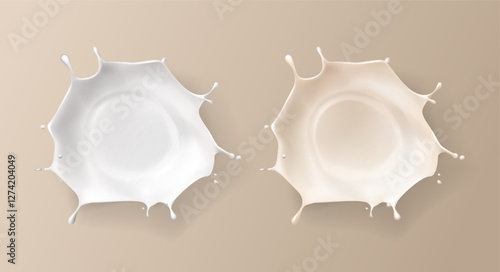Splashed milk isolated. Natural dairy products, yogurt or cream in crown splashes with flying drops.