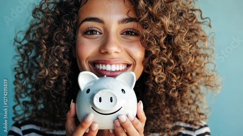 The Smiling Woman with Piggybank