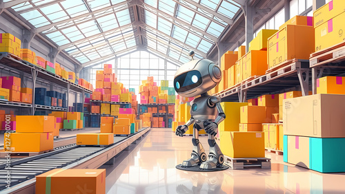 A Friendly Robot in a Colorful Warehouse of Boxes