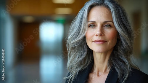 Wallpaper Mural Confident Mature Woman with Gray Hair in Modern Office Building Torontodigital.ca