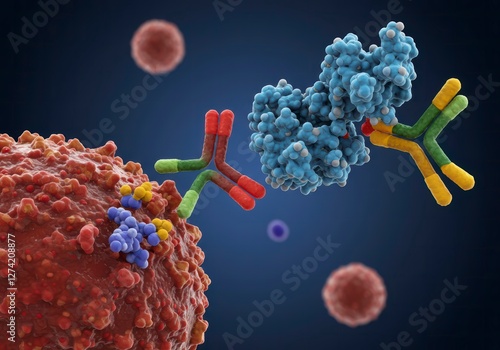 3D Digital Illustration of Bispecific Antibody Targeting Cells in Action