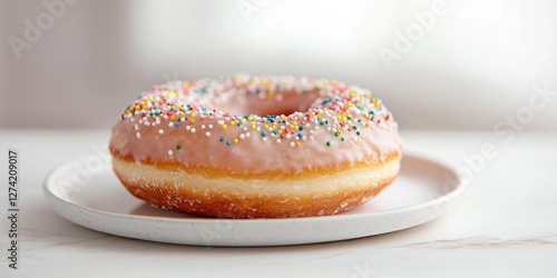 Wallpaper Mural Delicious glazed donut with colorful sprinkles on a white plate food bright kitchen setting Torontodigital.ca