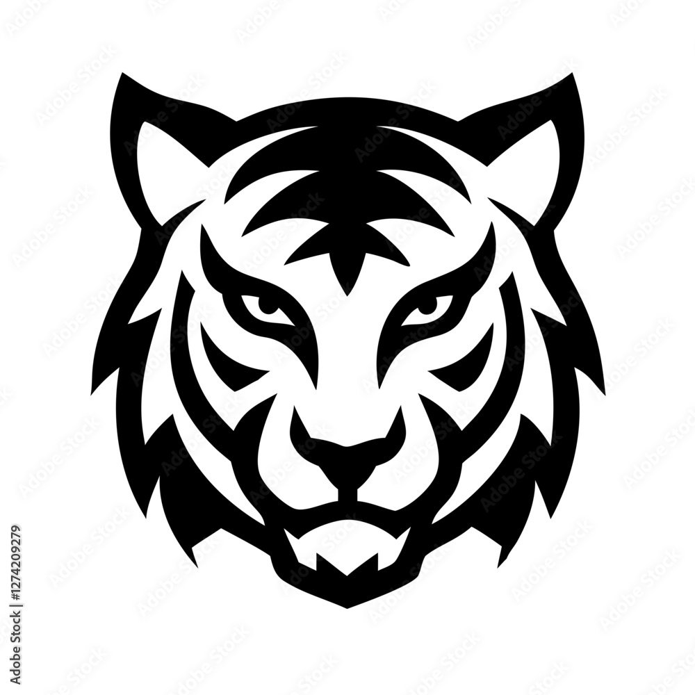 Fototapeta premium Tiger face with a tribal feather design, merging cultural elements with wildlife.