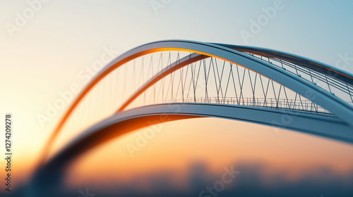 modern bridge design showcasing elegant arches and intricate details against soft sunset backdrop, symbolizing innovation and engineering excellence