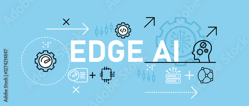 Edge AI conceptual database machine learning programming smart assistance real time networking device nodes internet of things algorithm artificial intelligence icon concept design illustration