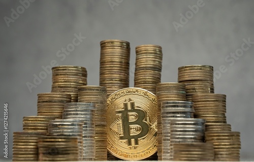 Obraz na płótnie Koncepcja inwestowania, gromadzenia funduszy online bitcoin, transfer krypto waluty. w salonie