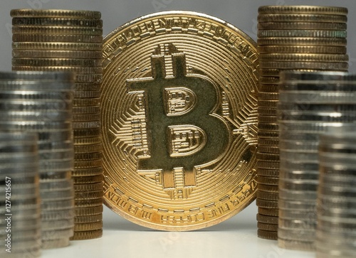 Obraz na płótnie Koncepcja inwestowania, gromadzenia funduszy online bitcoin, transfer krypto waluty. w salonie