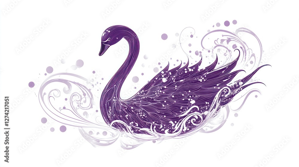 Fototapeta premium Purple swan, elegant design, water swirls, fantasy art, website decor