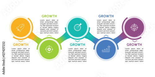 Infographic line curve. Timeline 5 Key Points. Business Presentation , Report, Marketing, Timeline and Planning. Vector Illustration.