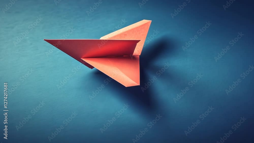 Colorful paper airplane flying against a blue background creating an artistic composition to convey creativity Colorful paper airplane flying against a blue background creating an artistic composition to convey creativity