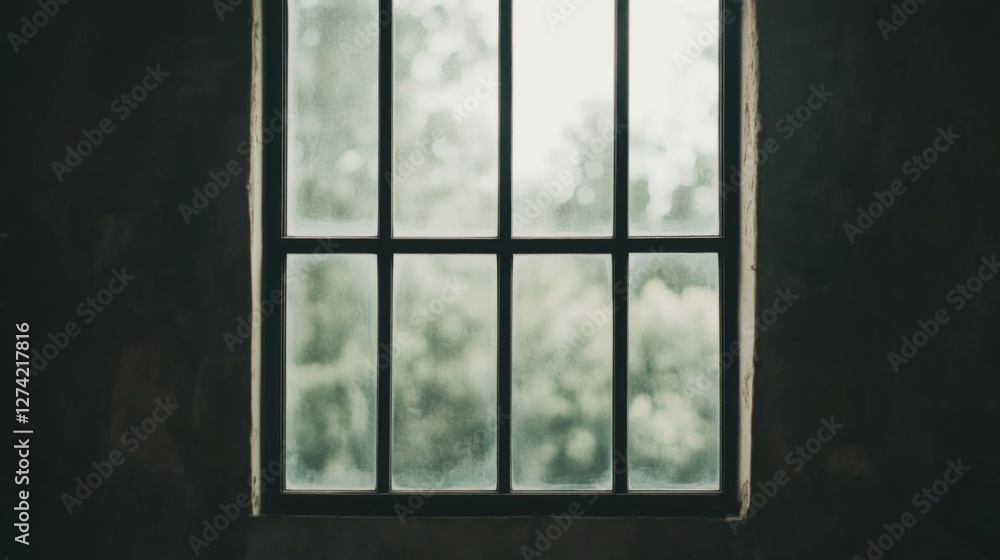 Naklejka premium Interior window view of trees. Possible use Stock photo for articles on nature, architecture, or interior design