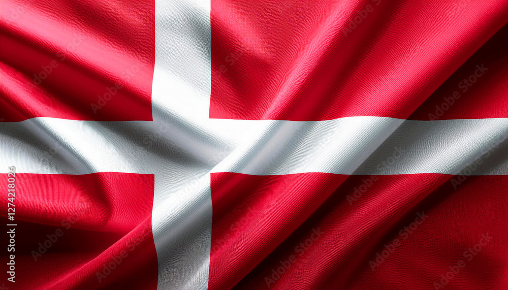 Fototapeta premium Denmark national flag with realistic fabric texture and smooth folds waving in the wind.