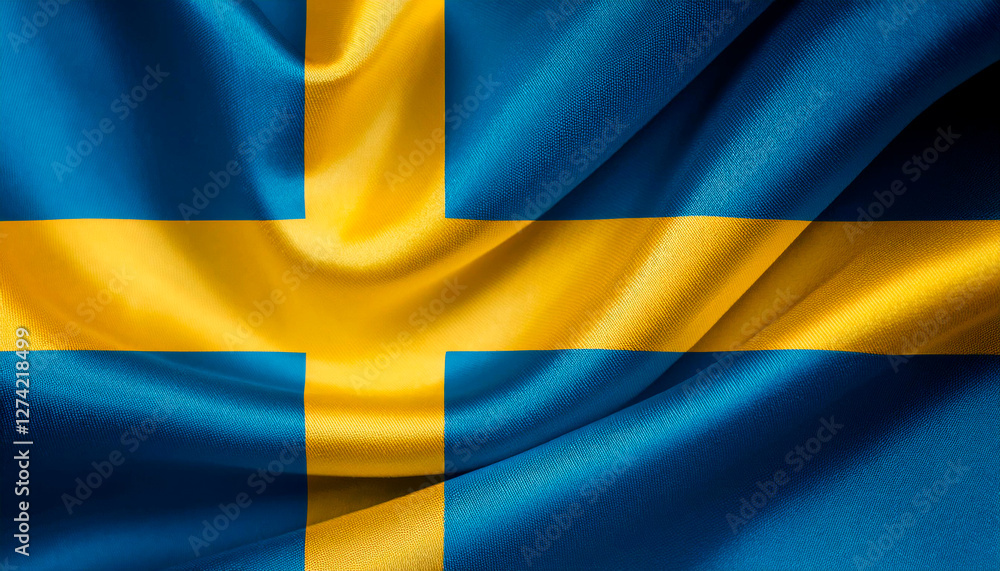 Sweden national flag with realistic fabric texture and smooth folds waving in the wind. Sweden national flag with realistic fabric texture and smooth folds waving in the wind.