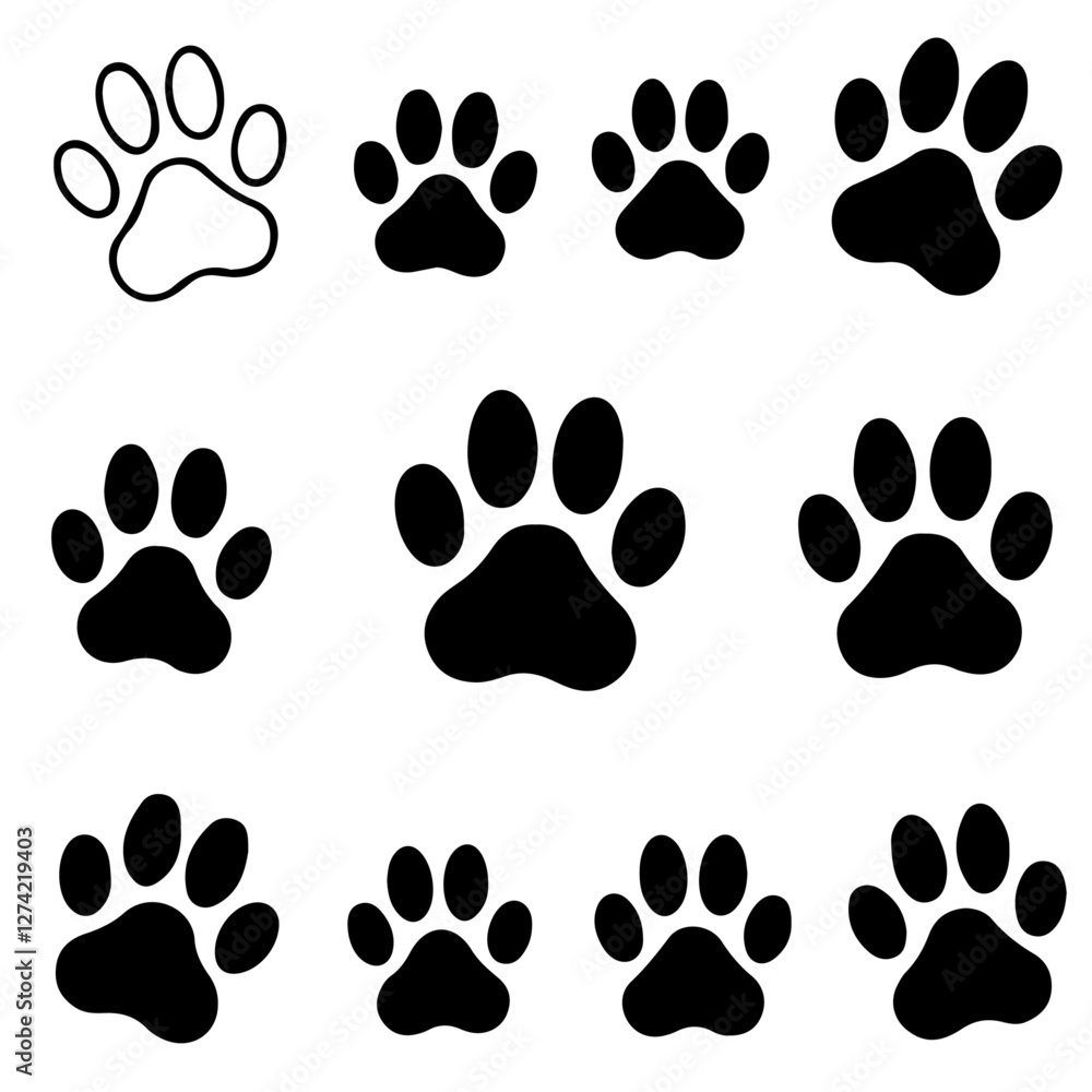 Fototapeta premium animal paw prints set vector illustrations