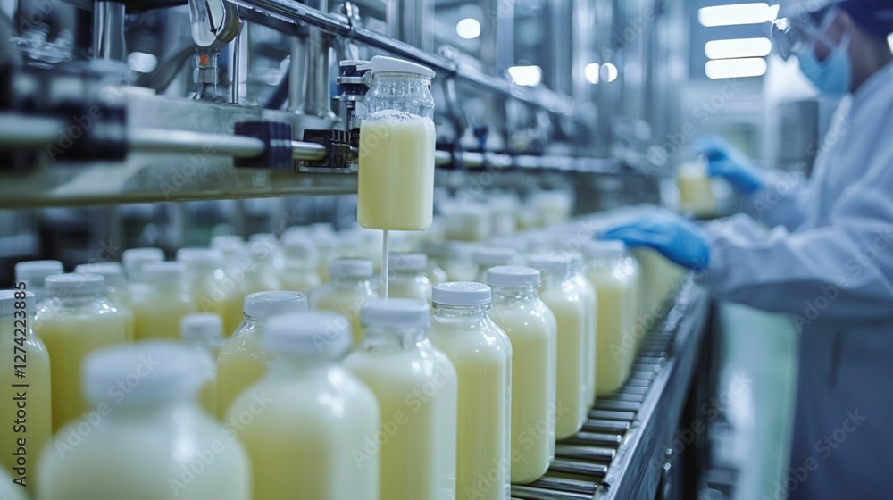 Obraz premium Milk Production Process in Modern Dairy Factory
