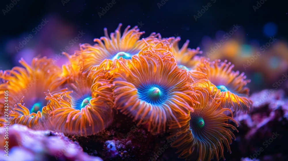 Vibrant coral anemones in aquarium exhibit Vibrant coral anemones in aquarium exhibit