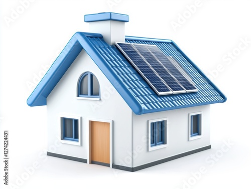 Wallpaper Mural a modern white house with a blue roof and solar panels, clean energy concept, ultra-realistic rendering, isolated on white background Torontodigital.ca