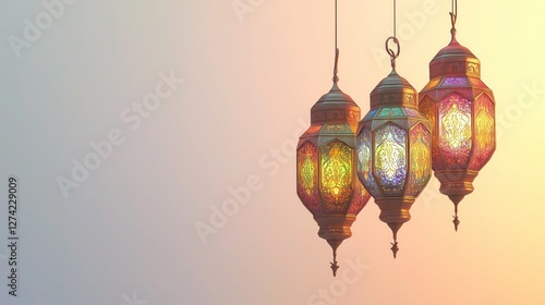Islamic ramadan kareem celebration lantern with beautiful bokeh lights in the background. 