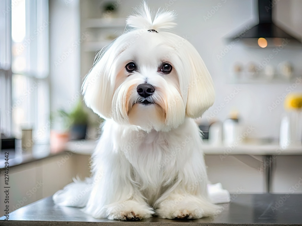 Pristine Maltese, cloud of fluff, perfectly groomed, radiant in a photoshoot. Pristine Maltese, cloud of fluff, perfectly groomed, radiant in a photoshoot.