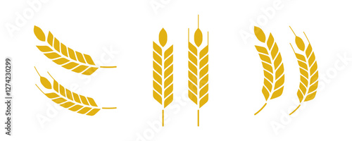 Gold wheat silhouette collection. Wheat or rice icon symbol vector illustration. PNG transparent