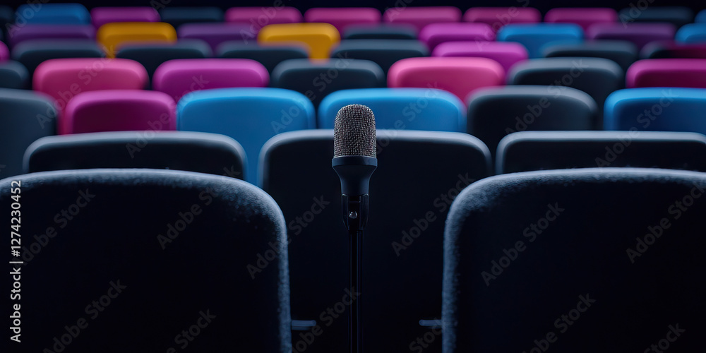 Fototapeta premium Microphone in Multicolored Auditorium Seating